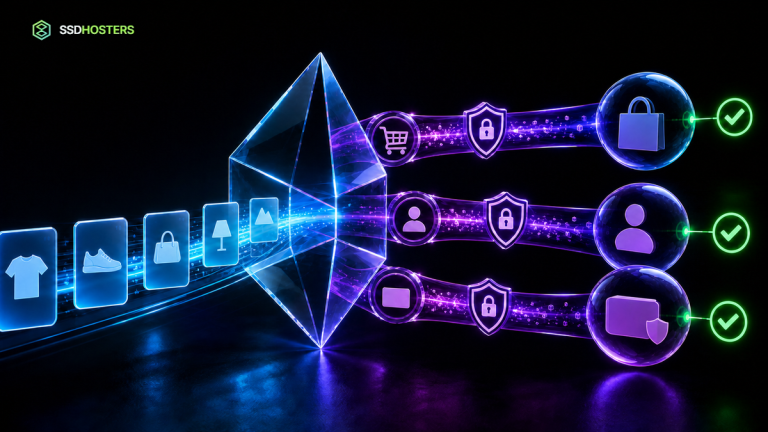 Exclusions cache WooCommerce — cache WooCommerce néon séparant pages catalogue publiques et voies dynamiques panier compte paiement